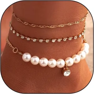 14k Gold Layered Pearl Ankle Bracelet for WomenStatement Boho Zircon Stacked Anklets,Adjustable Cuban Anklets Gifts for Friends