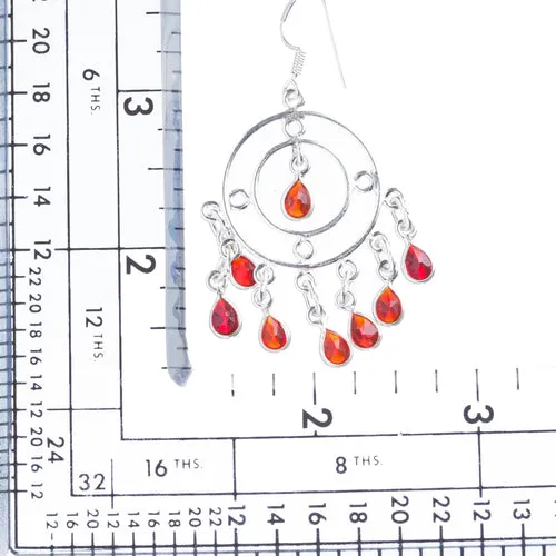 925 Sterling Silver Gemstones Red Quartz Dangle Earrings FJSE2128