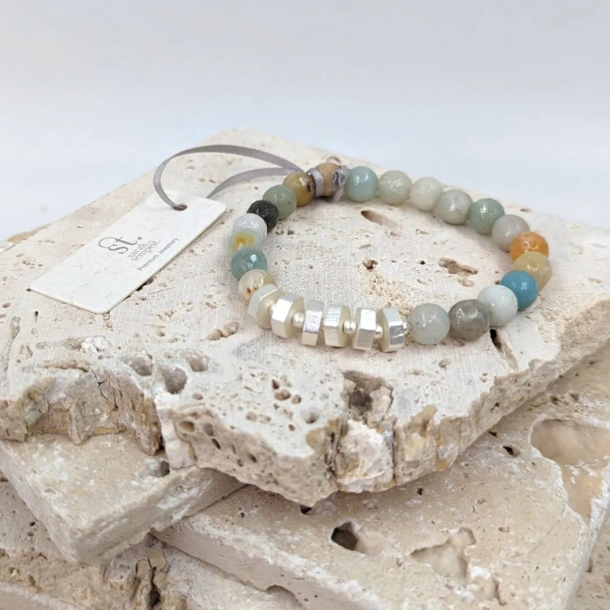 Amazonite stretchy bracelet with hexagonal component section