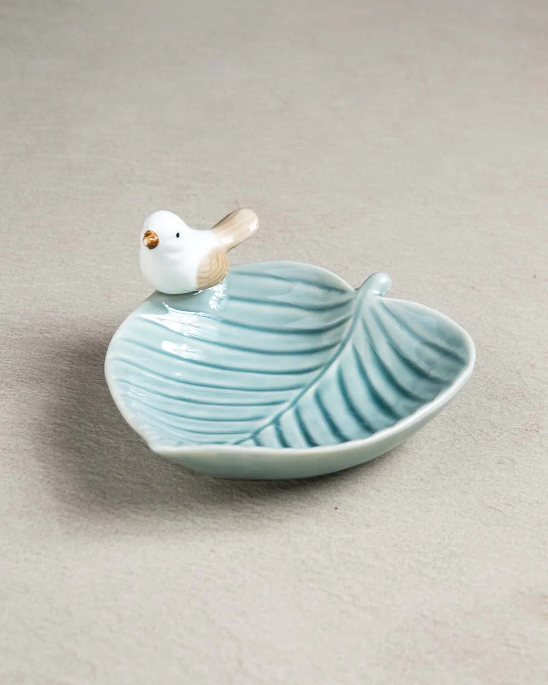 Bird on Leaf Ring Dish - Blue