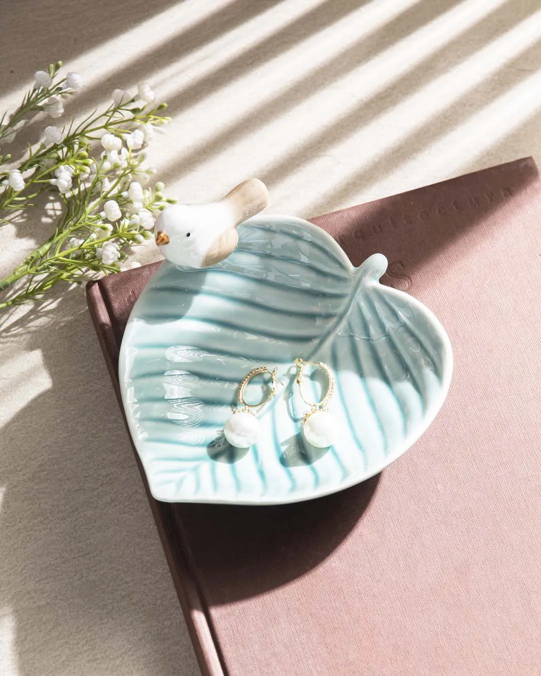 Bird on Leaf Ring Dish - Blue