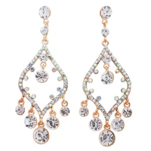 Bridal Wedding Jewelry Crystal Rhinestone Open Chandelier Dangle Earrings Gold