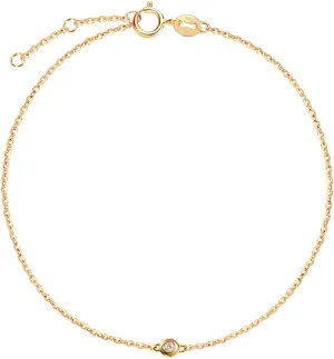 Carleen 18K Solid Gold Solitaire Genuine Bezel Set Small Tiny Round Diamond Layered Mixed Dainty Bracelet Minimalist Delicate Fine Jewelry For Women Girls