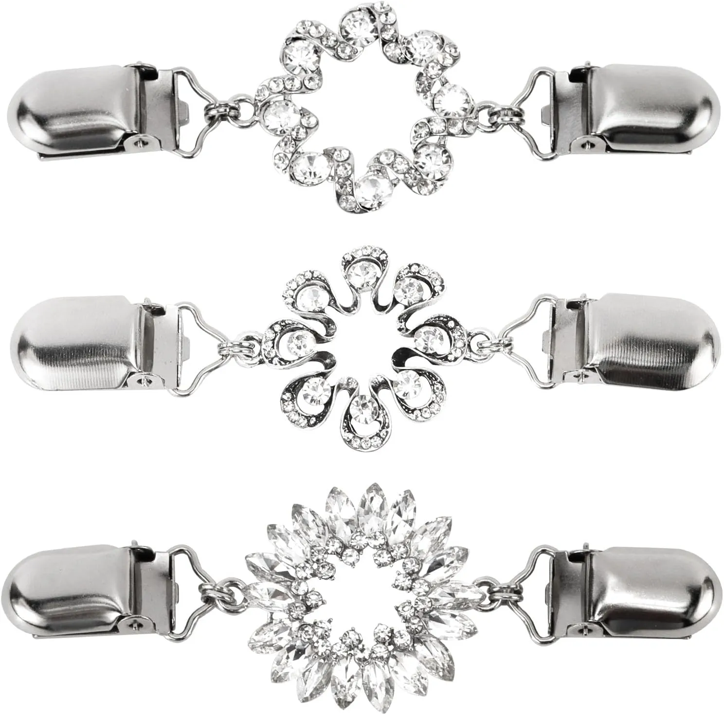 CUBACO 3PCS Cinch Clip Brooches and Pins for Women, Vintage Tiaras Sweater Clips Dress Clips Shirt Cinch Clip Tighten Clothing Pins