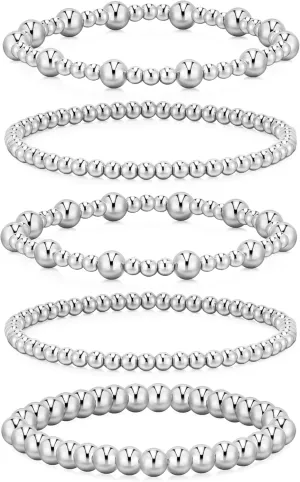 doubgood Gold Bracelets for Women, Stackable Jewelry Sets, 5 Piece Beaded Ball Bracelet Gifts for Valentines Mother's Day Christmas Birthday