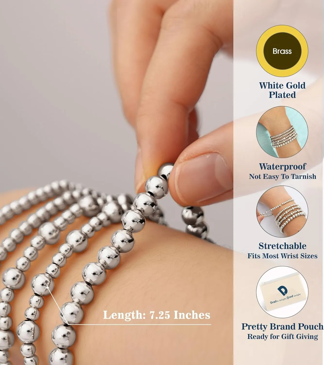 doubgood Gold Bracelets for Women, Stackable Jewelry Sets, 5 Piece Beaded Ball Bracelet Gifts for Valentines Mother's Day Christmas Birthday