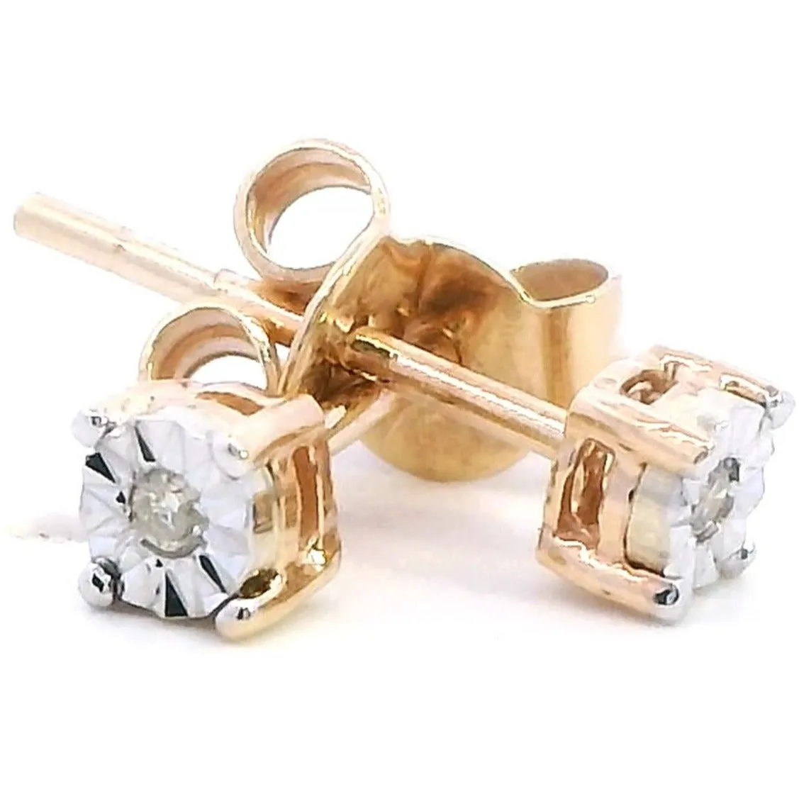 Elegant 9ct Yellow & White Gold Diamond Stud Earrings
