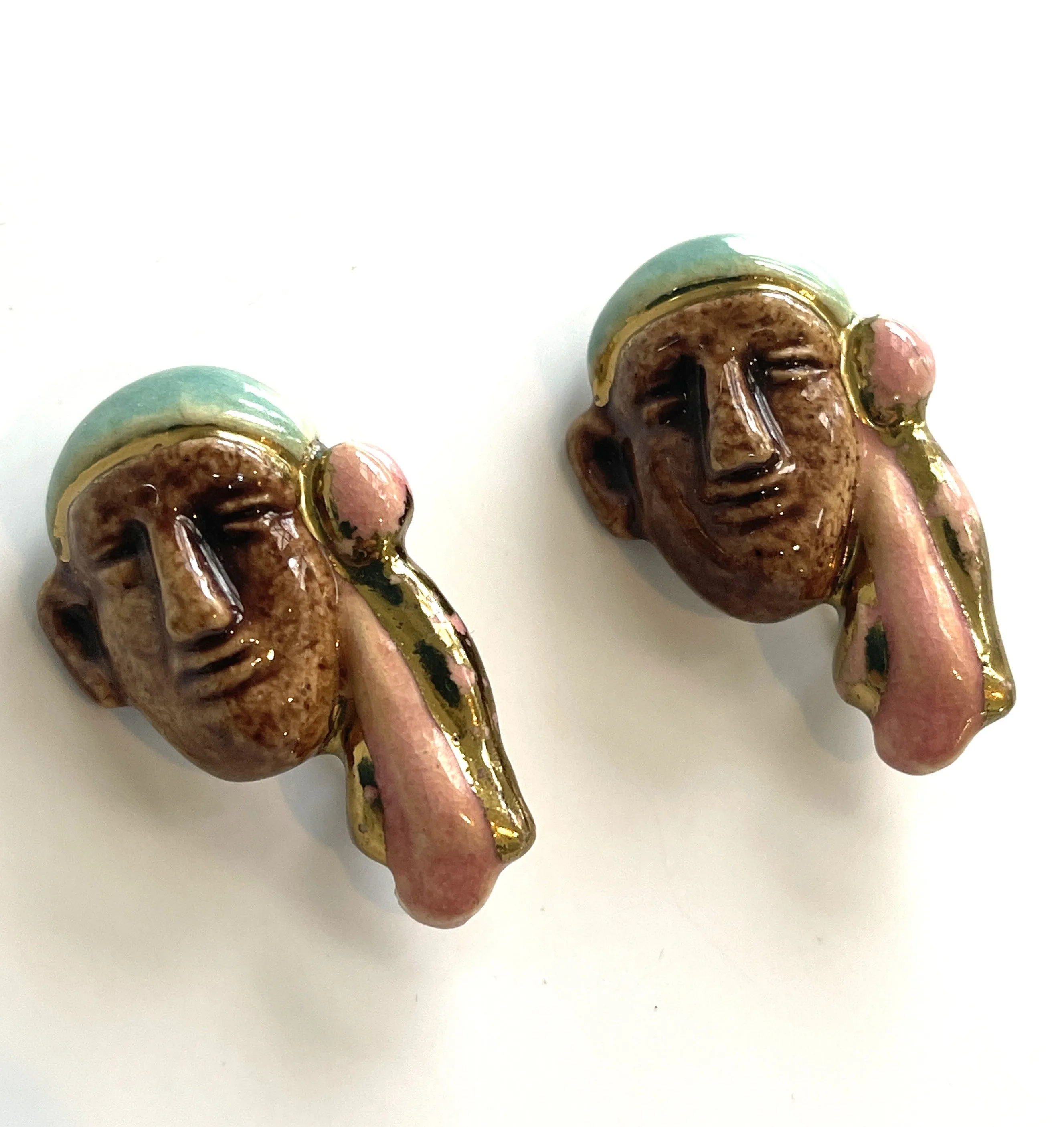 Elzac Ceramic 1940's Brooch Pair