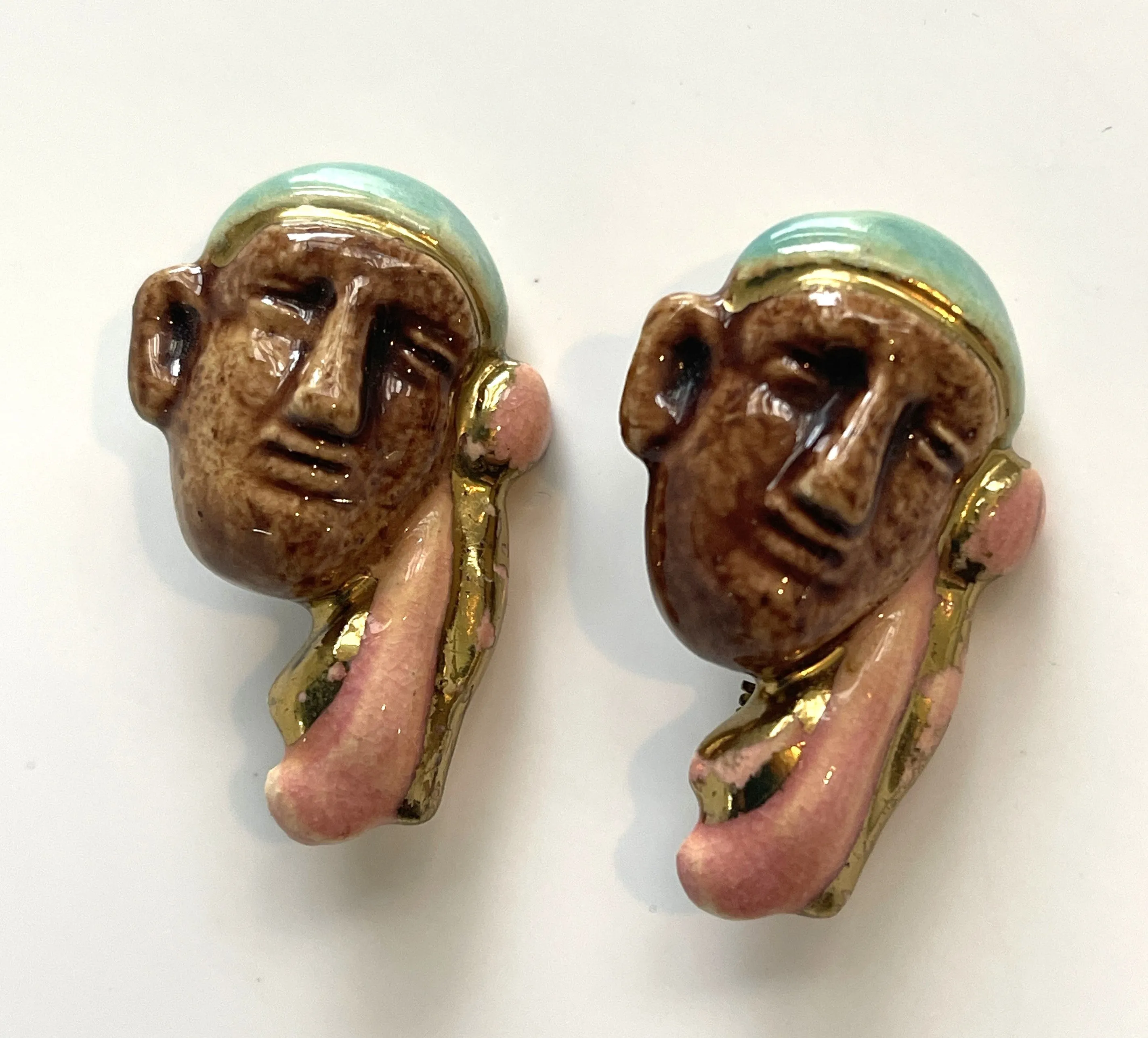 Elzac Ceramic 1940's Brooch Pair