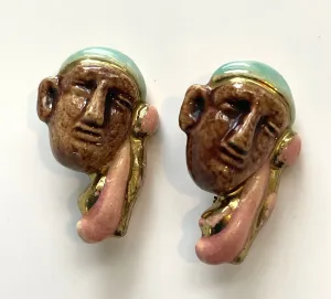 Elzac Ceramic 1940's Brooch Pair
