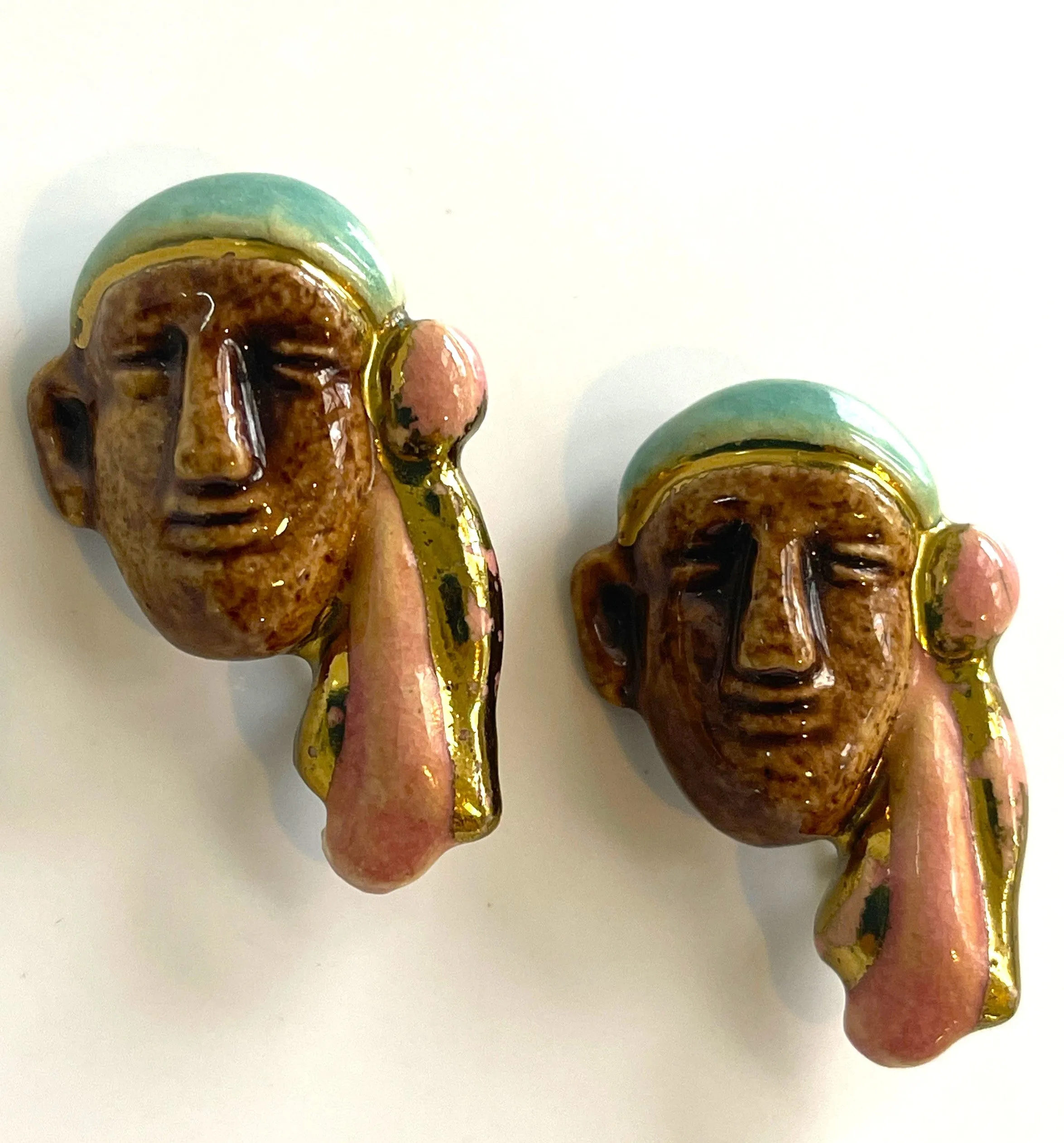 Elzac Ceramic 1940's Brooch Pair