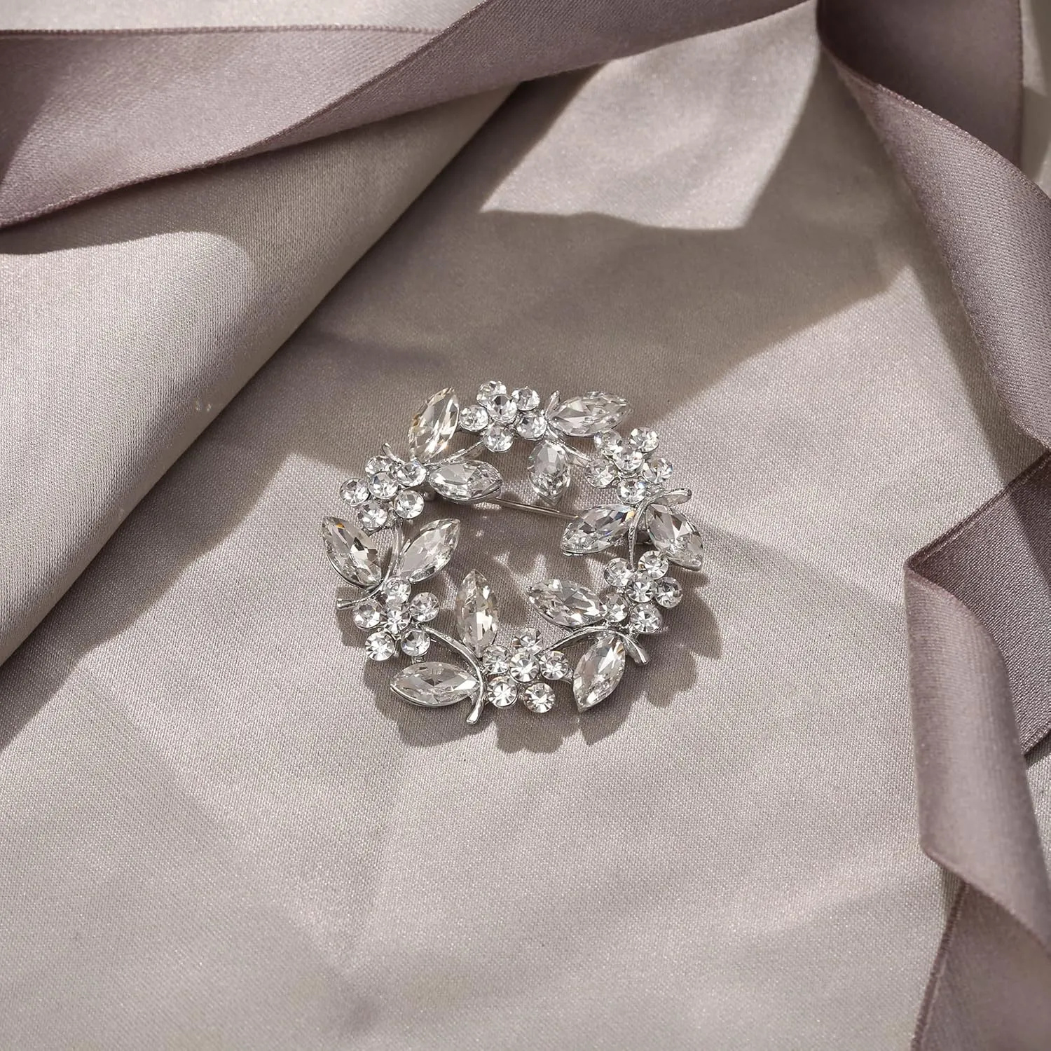 EVER FAITH Austrian Crystal Flower Wreath Brooches Pin, Vintage Inspired Hollow Garland Brooch Clip for Women