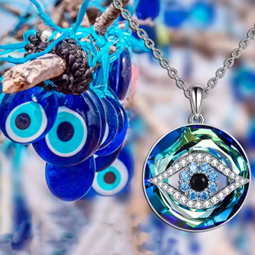 Evil Eye Crystal Circle Pendant Adjustable Silver Necklace New