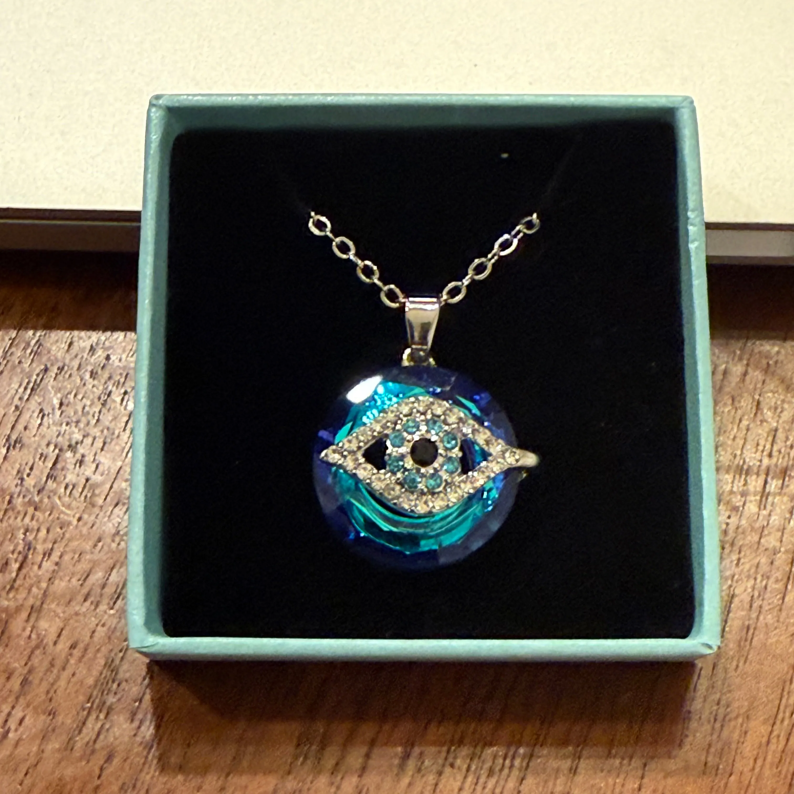 Evil Eye Crystal Circle Pendant Adjustable Silver Necklace New