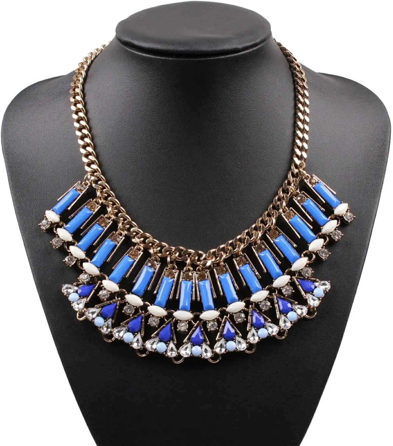 Fashion Chunky Vintage Chain Necklace Big Acrylic Crystal Pendant Statement Necklaces for Women Jewelry