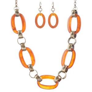 Fashion Links Pattern Design Statement Necklace Earrings Set JN283 Brown