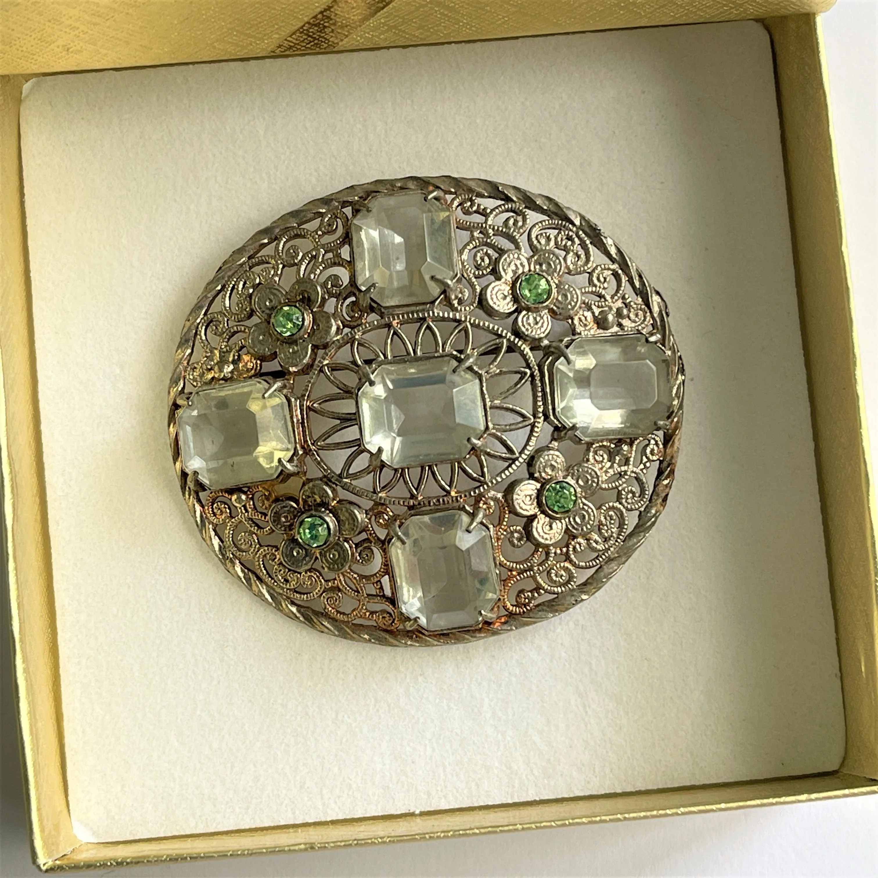Filigree Rhinestone Vintage Brooch