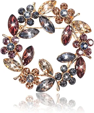Flower Brooches for Women, Elegant Wreath Brooch, Rhinestone Hair Clips, Vintage Crystal Flower Lapel Pin for Women Girls Coats, Wedding, Shawls, Parties, Proms, Valentine's Day