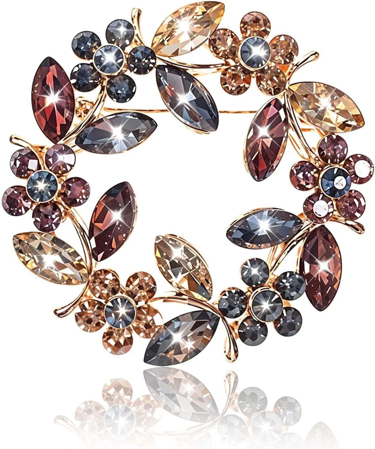 Flower Brooches for Women, Elegant Wreath Brooch, Rhinestone Hair Clips, Vintage Crystal Flower Lapel Pin for Women Girls Coats, Wedding, Shawls, Parties, Proms, Valentine's Day