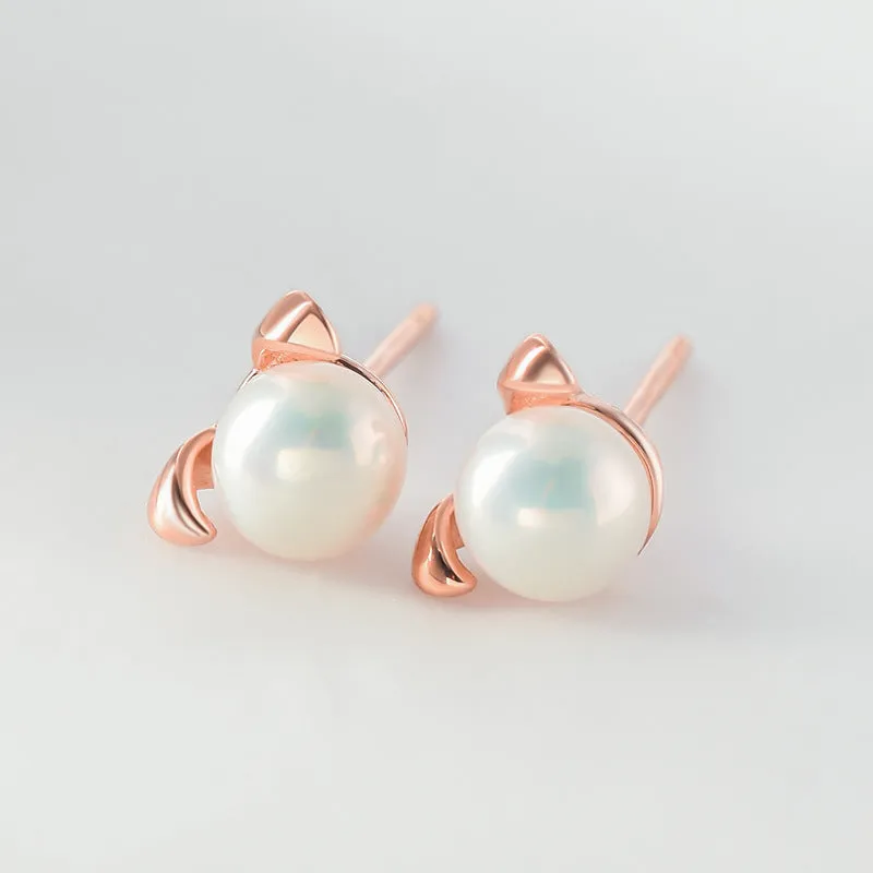 Freshwater Pearl Rose Gold Colour Puppy Silver Stud Earrings for Women