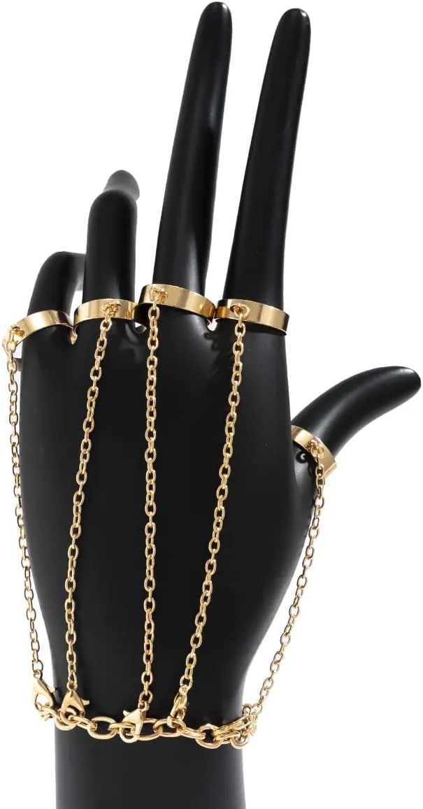 Fuqimanman2020 Punk Adjustable Chain Finger Rings Bracelet Hand Harness Layered Stackable Gothic Cool Statement Cosplay Biker Jewelry for Women Men