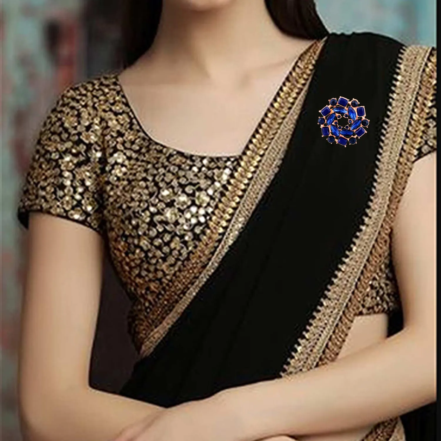 Glamours Sapphire Blue Saree Pin / Wedding Brooch