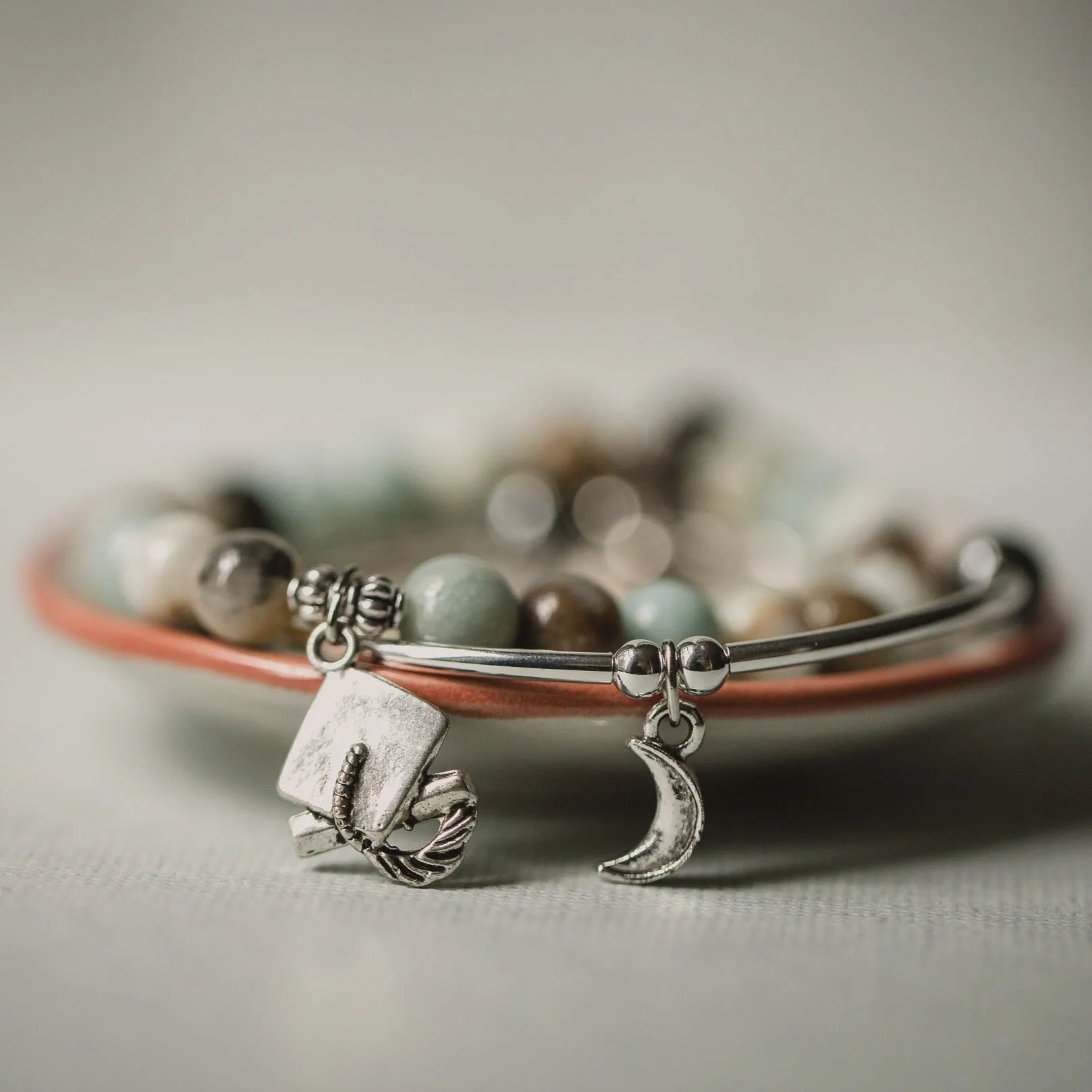 Graduation Cap | Stone Beaded Charm Bracelet | Amazonite