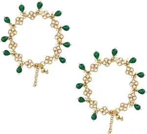 I Jewels Indian Wedding Bollywood Gold Plated Adjustable Kundan Pearl Payal Anklets Jewellery for Women (A062G)