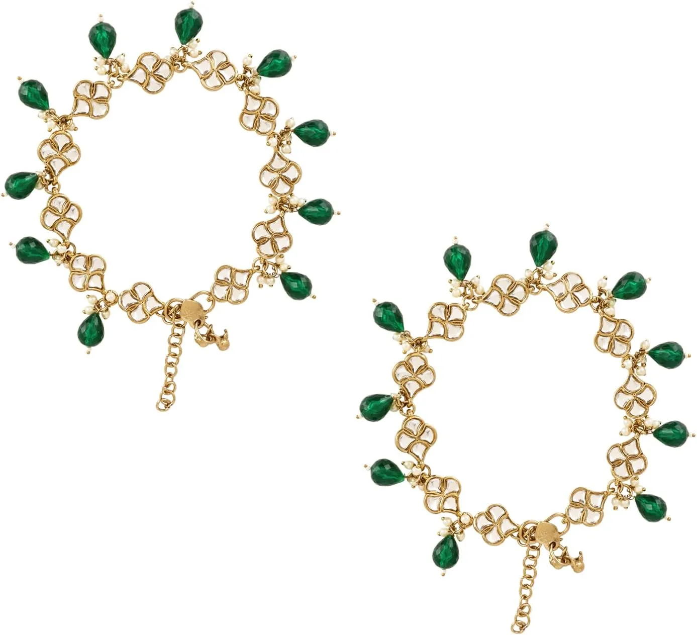 I Jewels Indian Wedding Bollywood Gold Plated Adjustable Kundan Pearl Payal Anklets Jewellery for Women (A062G)