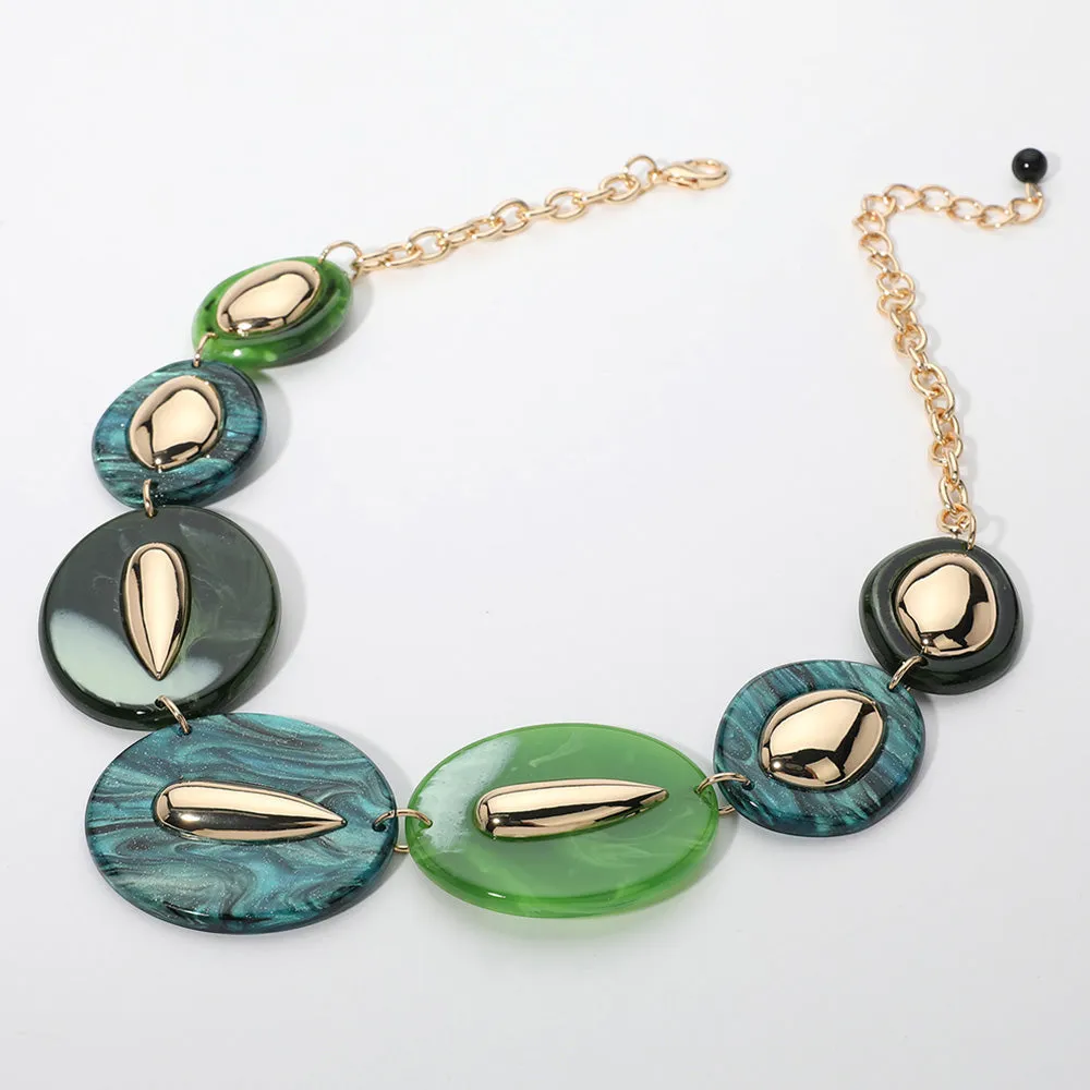 iLLASPARKZ Celluloid Acetate Metal Oval Link Statement Necklace