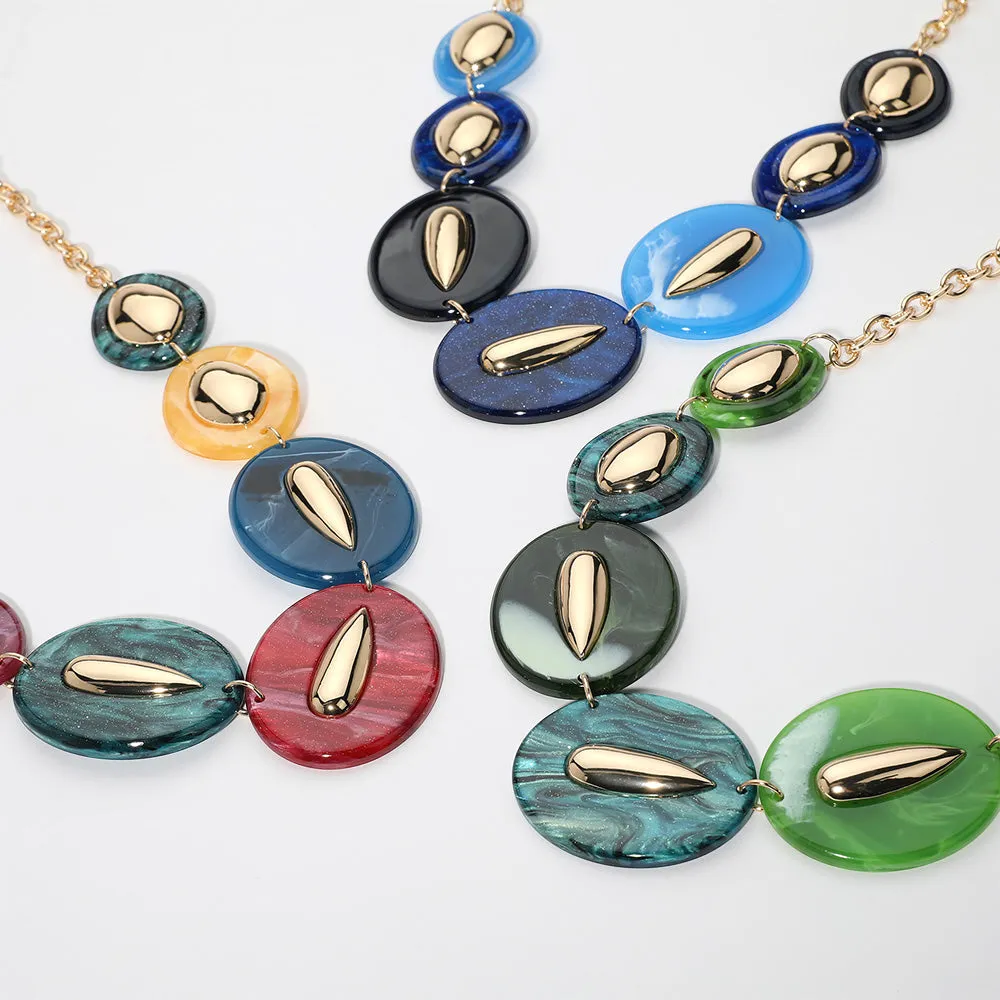 iLLASPARKZ Celluloid Acetate Metal Oval Link Statement Necklace
