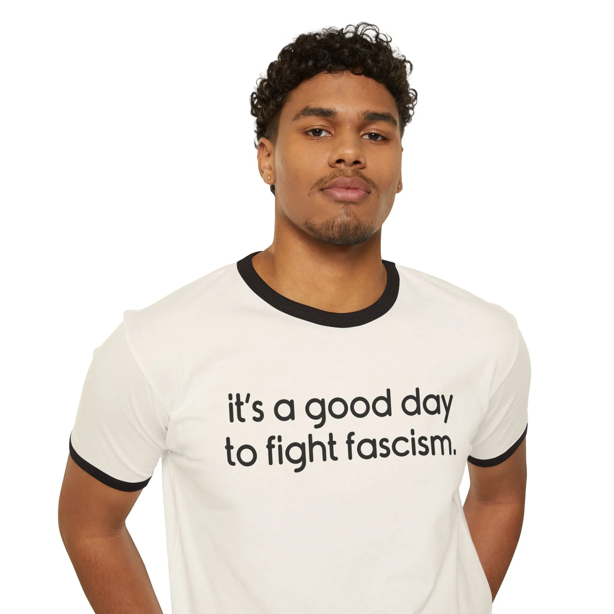 IT'S A GOOD DAY TO FIGHT FASCISM | RETRO FEMINIST RING NECK TEE | TRENDY FDT TEE