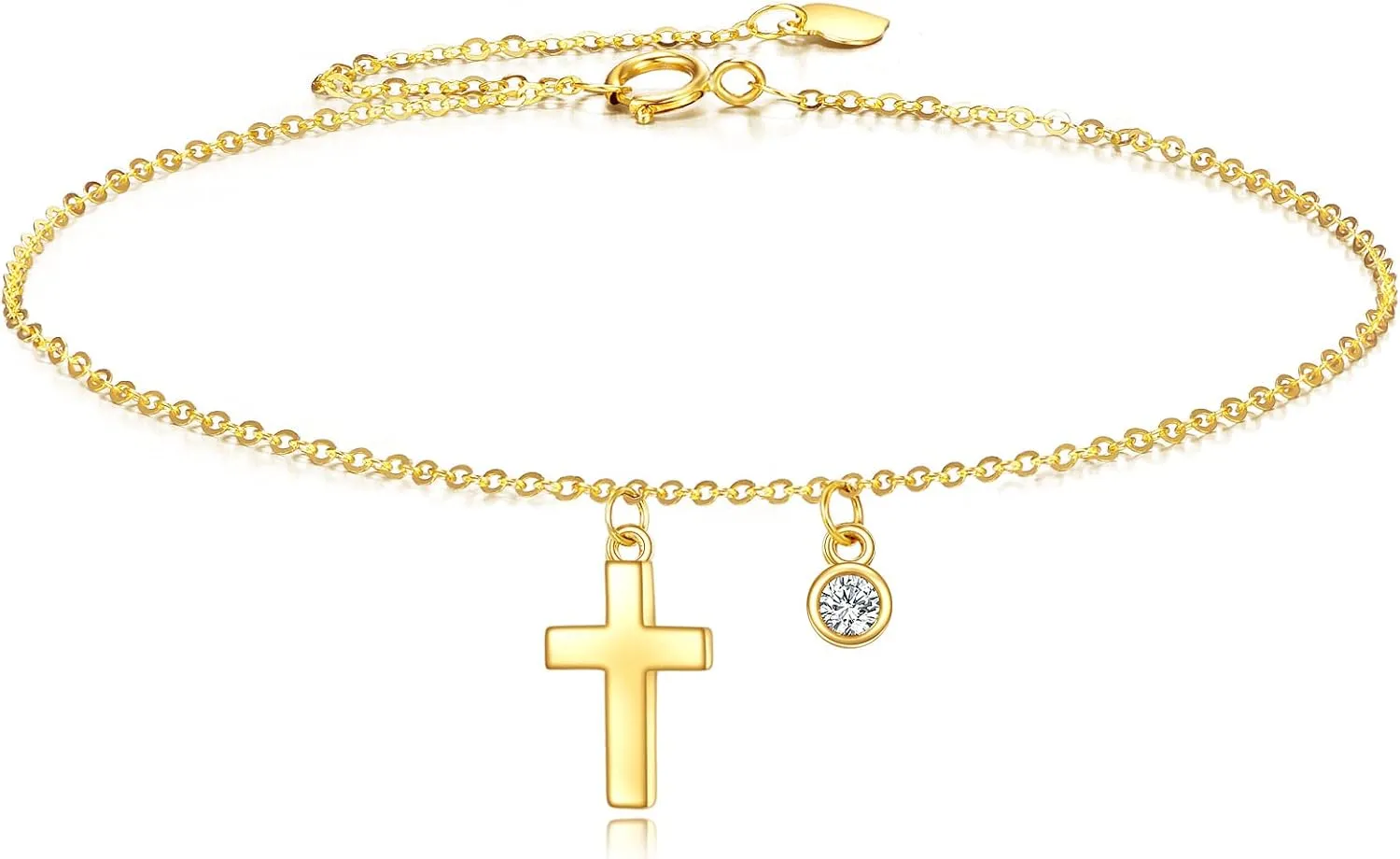 KECHO 14k Gold Cross Ankle Bracelets Yellow Gold Religious Cross Anklets Fine Gold Adjustable Link Chain Anklet Jewellery Christmas Gifts for Women