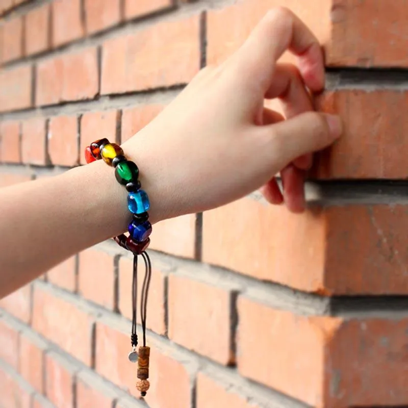 Lampwork &amp Silver Seven Chakra Yoga Bracelet