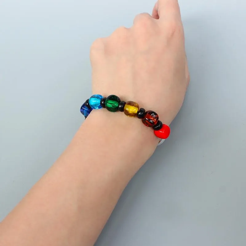 Lampwork &amp Silver Seven Chakra Yoga Bracelet
