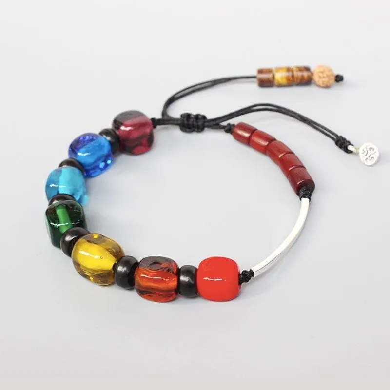 Lampwork &amp Silver Seven Chakra Yoga Bracelet