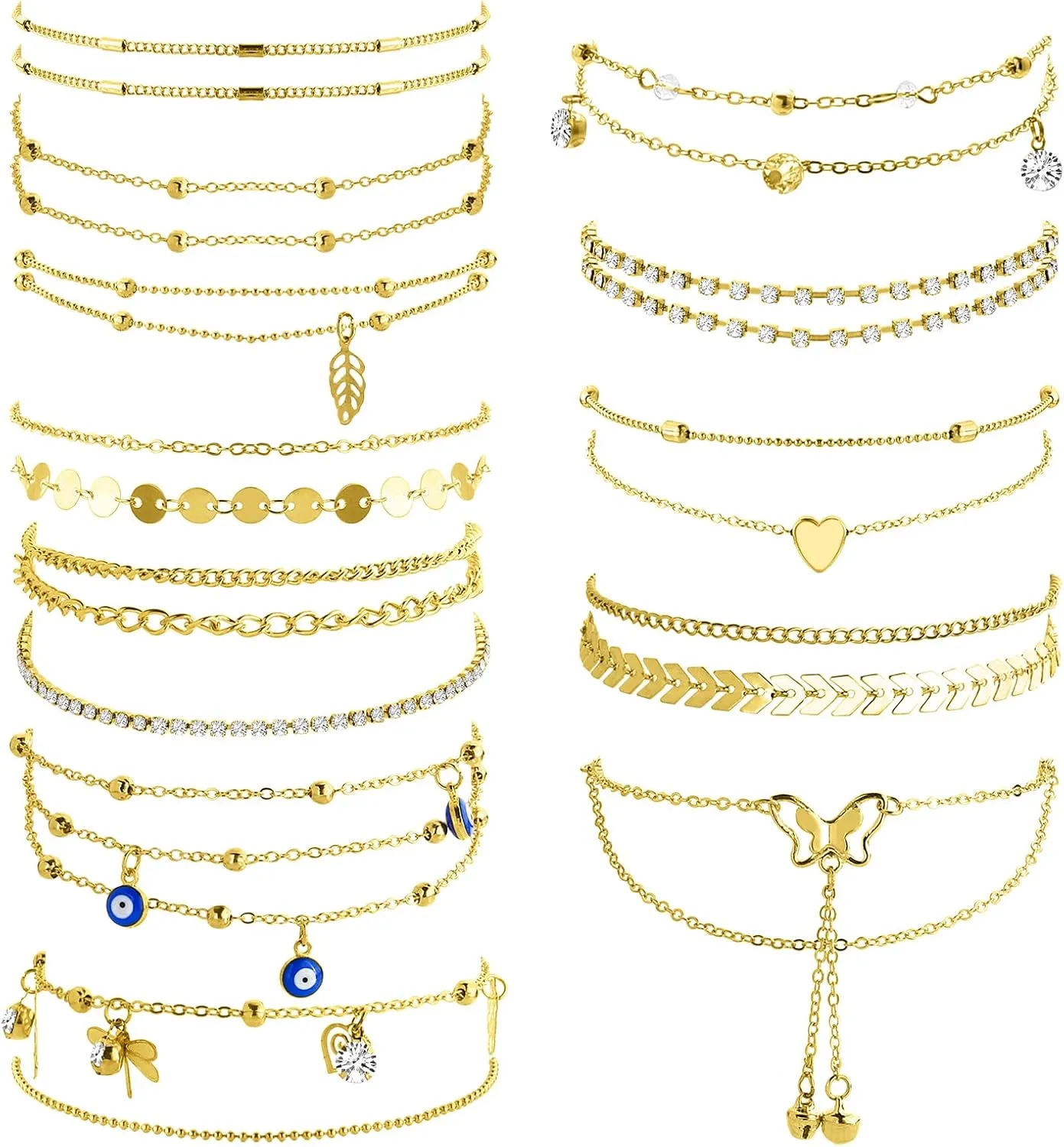 NEWITIN 13 Pieces Woven Silver Ankle Bracelets for Women Adjustable Anklet Boho Beach Anklets Handmade Anklets Set Summer Beach Foot Chain Jewelry for Women