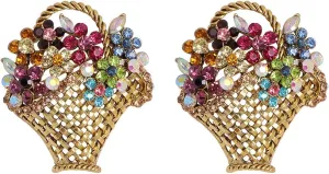 Opexicos 2Pcs Colors Rhinestone Flower Basket Brooch Vintage Colorful Brooches for Women Autumn Design Fashion Accessories