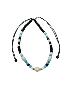 Pearl with Blue/Black/White Bead Anklets - Pack 10
