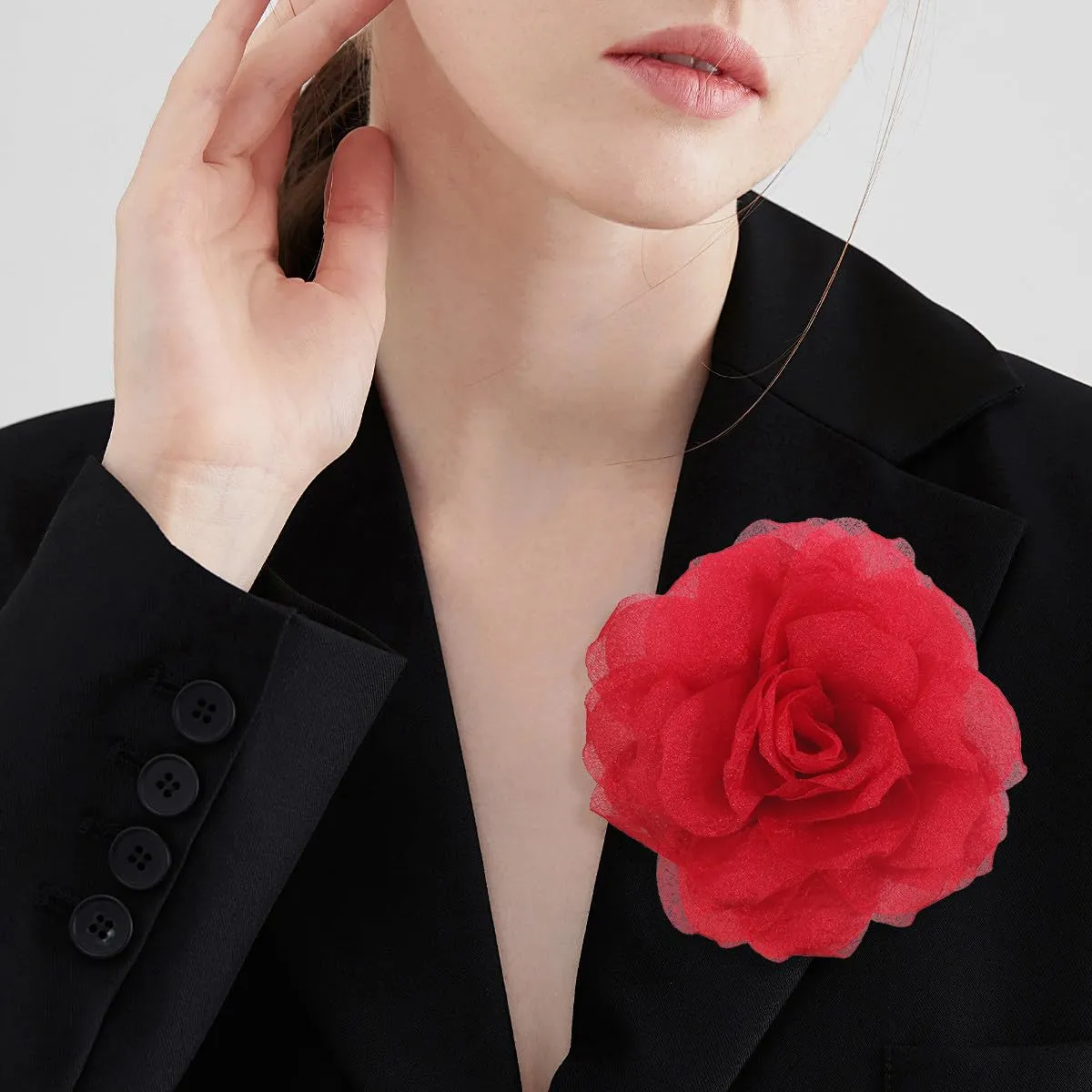 Rose Flower Brooches and Pins for Women | Red Brooches for Women with Hair Clip | Hair Pins for Women & Flower Clips for Hair | Lapel Pins for Women | Hat Pins for Women, Rose Pin 4.3 Inches, Red