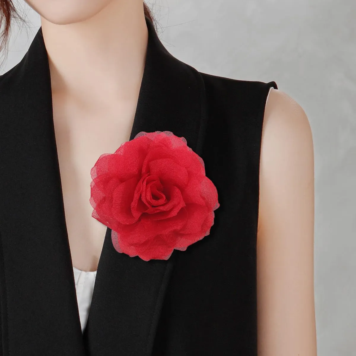 Rose Flower Brooches and Pins for Women | Red Brooches for Women with Hair Clip | Hair Pins for Women & Flower Clips for Hair | Lapel Pins for Women | Hat Pins for Women, Rose Pin 4.3 Inches, Red