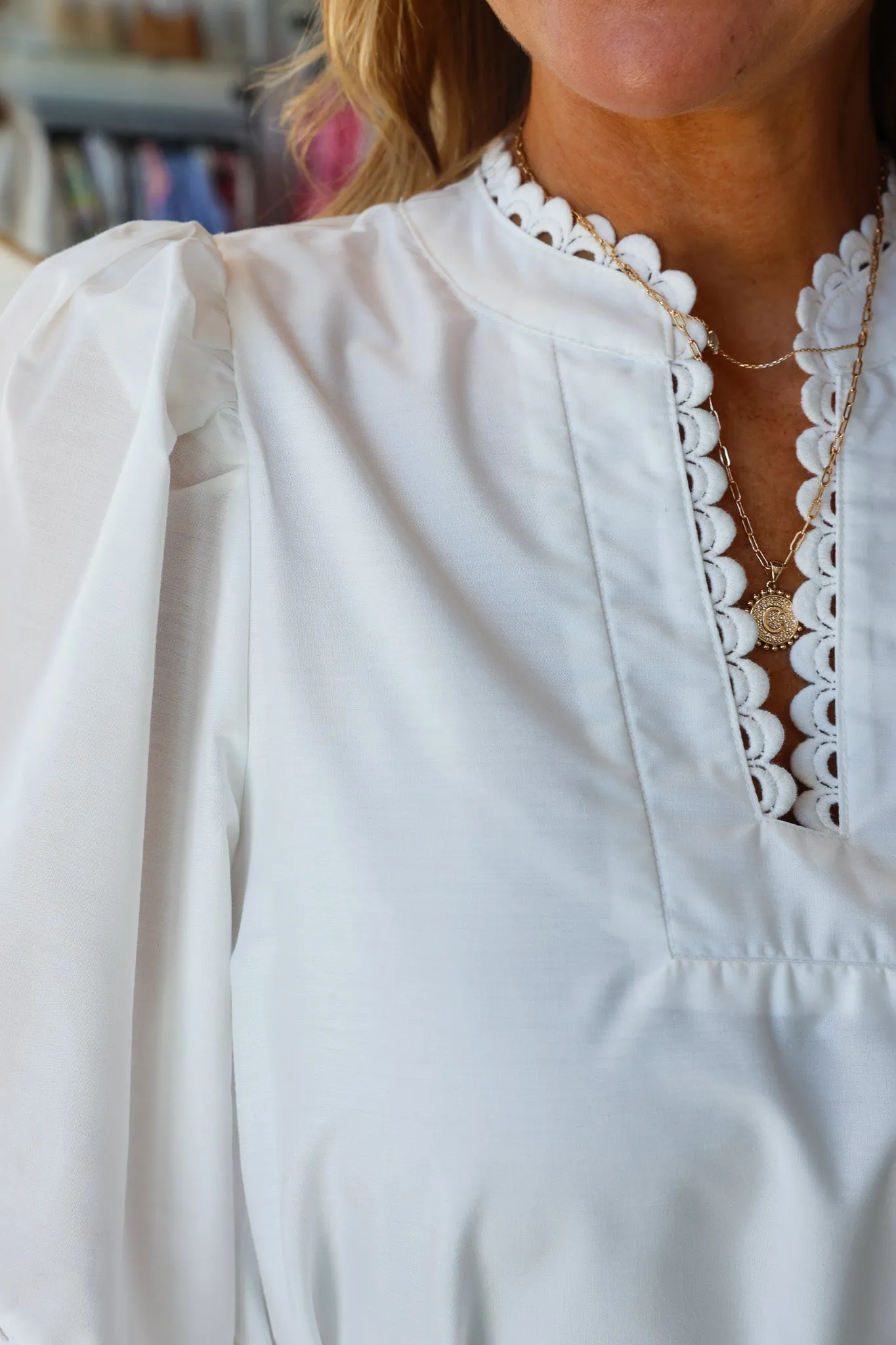 Scalloped Detail Tie Waist Dress - White