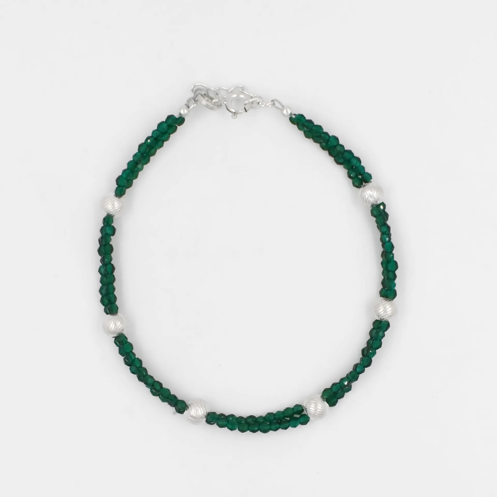 Silver Green and Silver Beads Bracelet for Boys