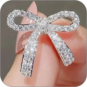 Statement Silver Cubic Zirconia Bow Brooches Pins for Women, Stylish Bling Crystal Bow Knot Brooch Pin Retro Charm Dress Suit Costume Accessory Jewelry