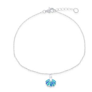 Sterling Silver Blue Inlay Opal Sea Shell Anklet