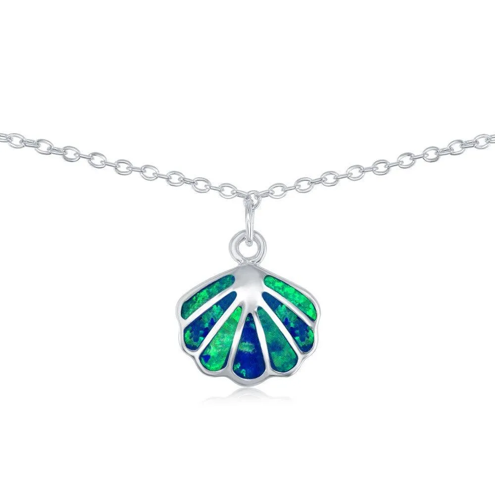 Sterling Silver Blue Inlay Opal Sea Shell Anklet