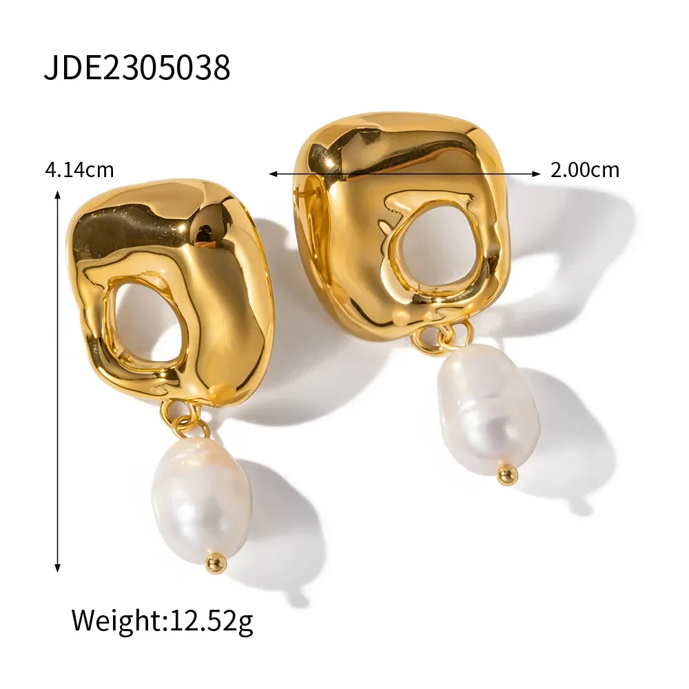 VAIGE Elegant Gold & Pearl Drop Earrings in 18K Stainless Steel