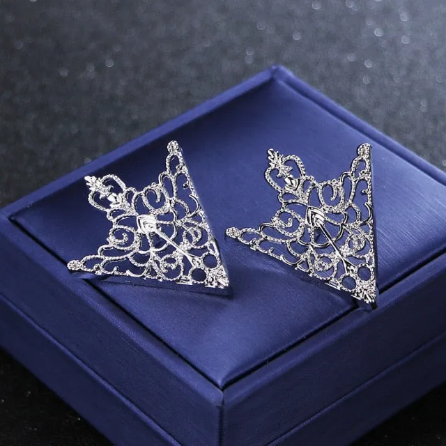 Vintage Triangle Collar Pin Hollow Metal Brooch Lapel for Suits Shirt