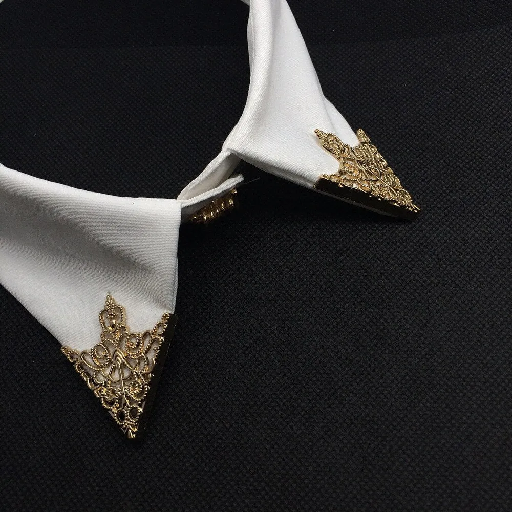 Vintage Triangle Collar Pin Hollow Metal Brooch Lapel for Suits Shirt