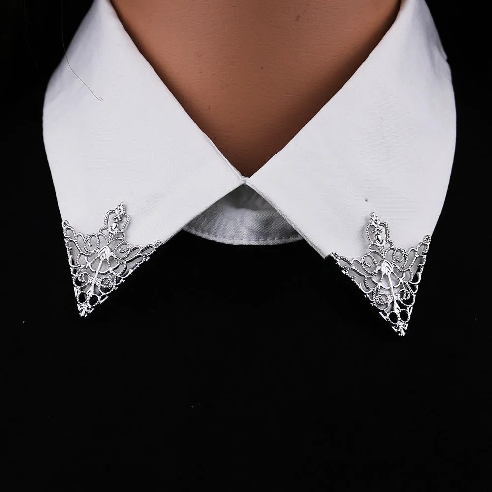 Vintage Triangle Collar Pin Hollow Metal Brooch Lapel for Suits Shirt